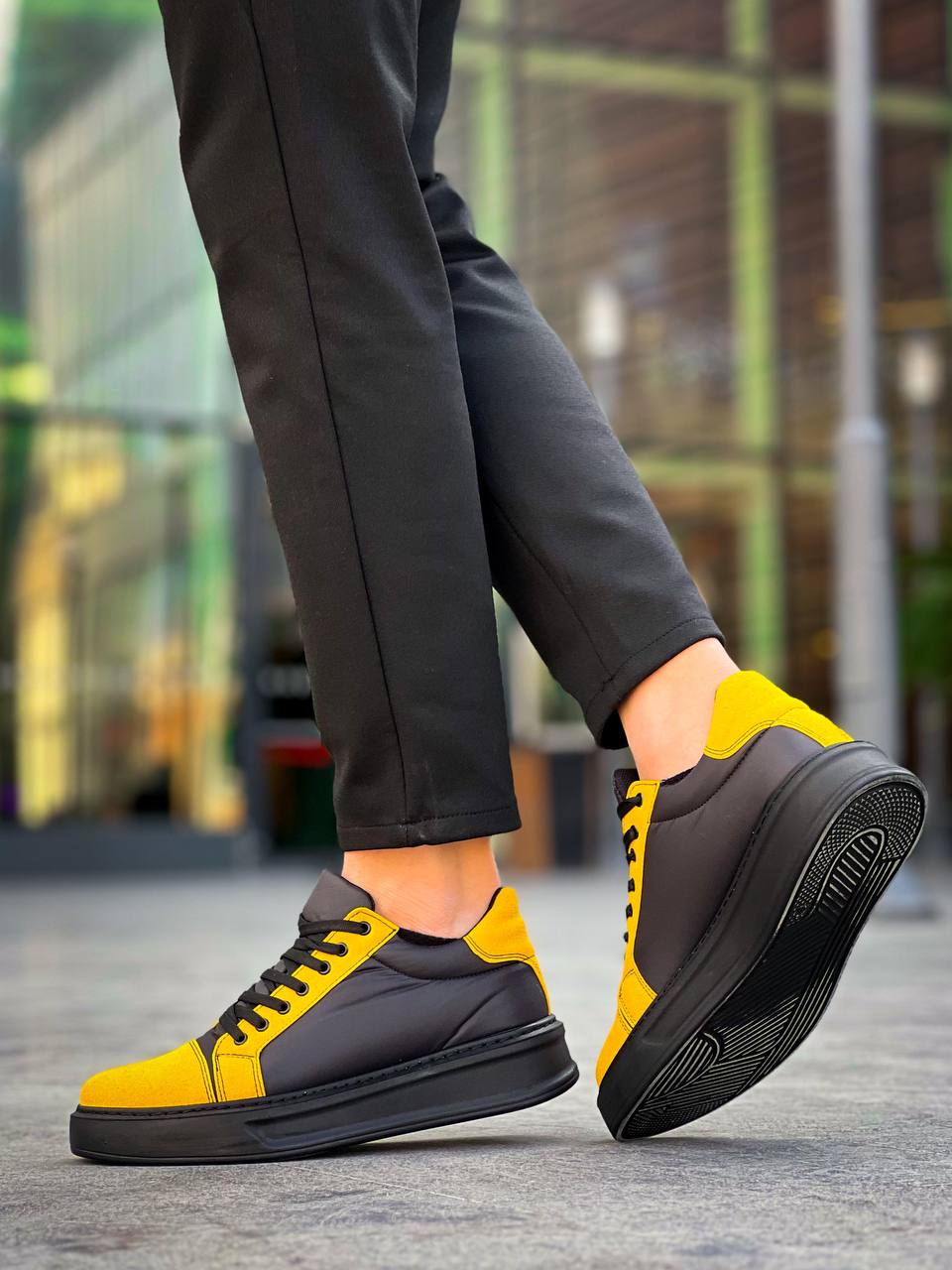ZRK-X46 Yüksek Kalite Paraşüt Kumaş Siyah Sarı Yüksek Taban Sneakers