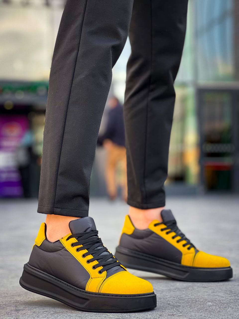 ZRK-X46 Yüksek Kalite Paraşüt Kumaş Siyah Sarı Yüksek Taban Sneakers