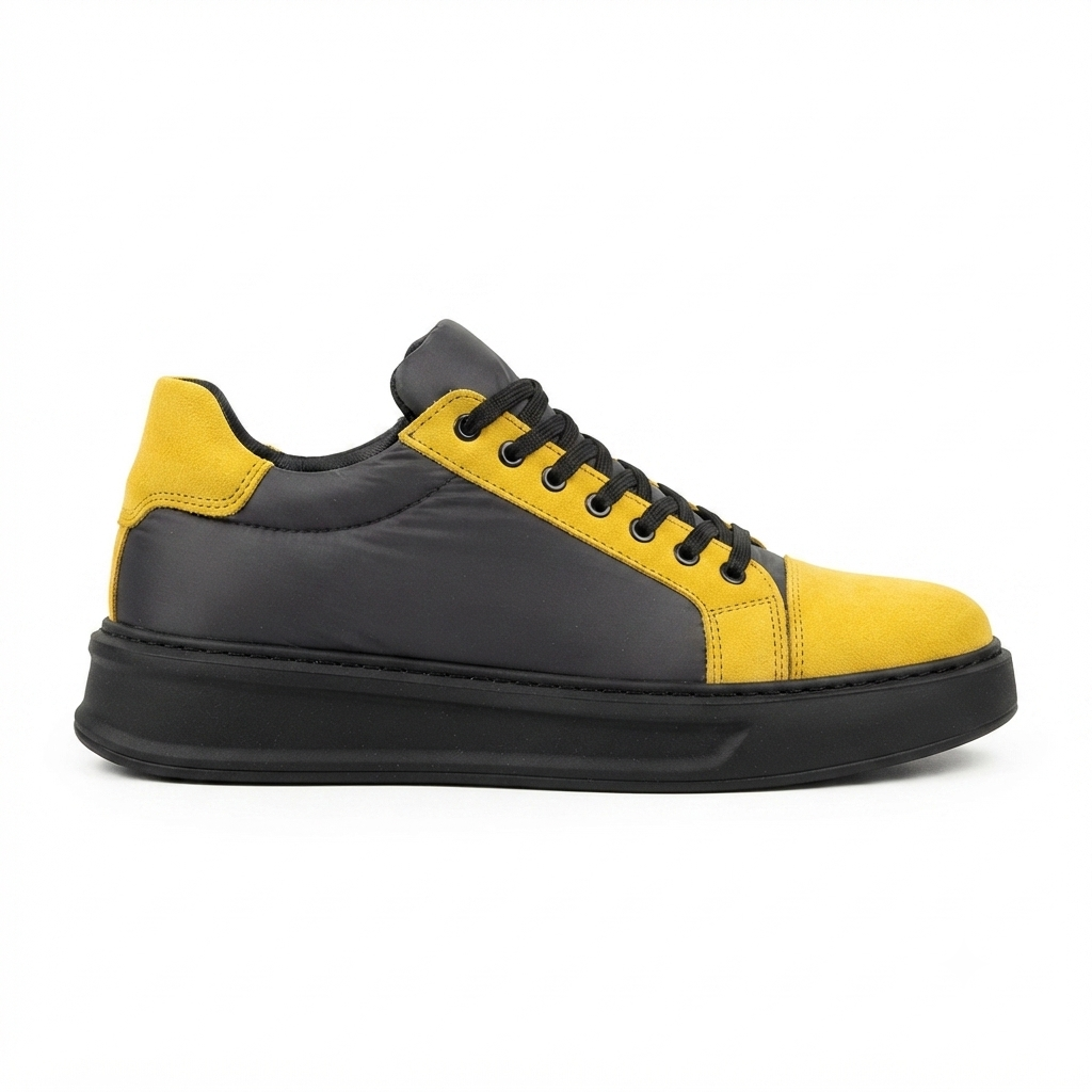 ZRK-X46 Yüksek Kalite Paraşüt Kumaş Siyah Sarı Yüksek Taban Sneakers