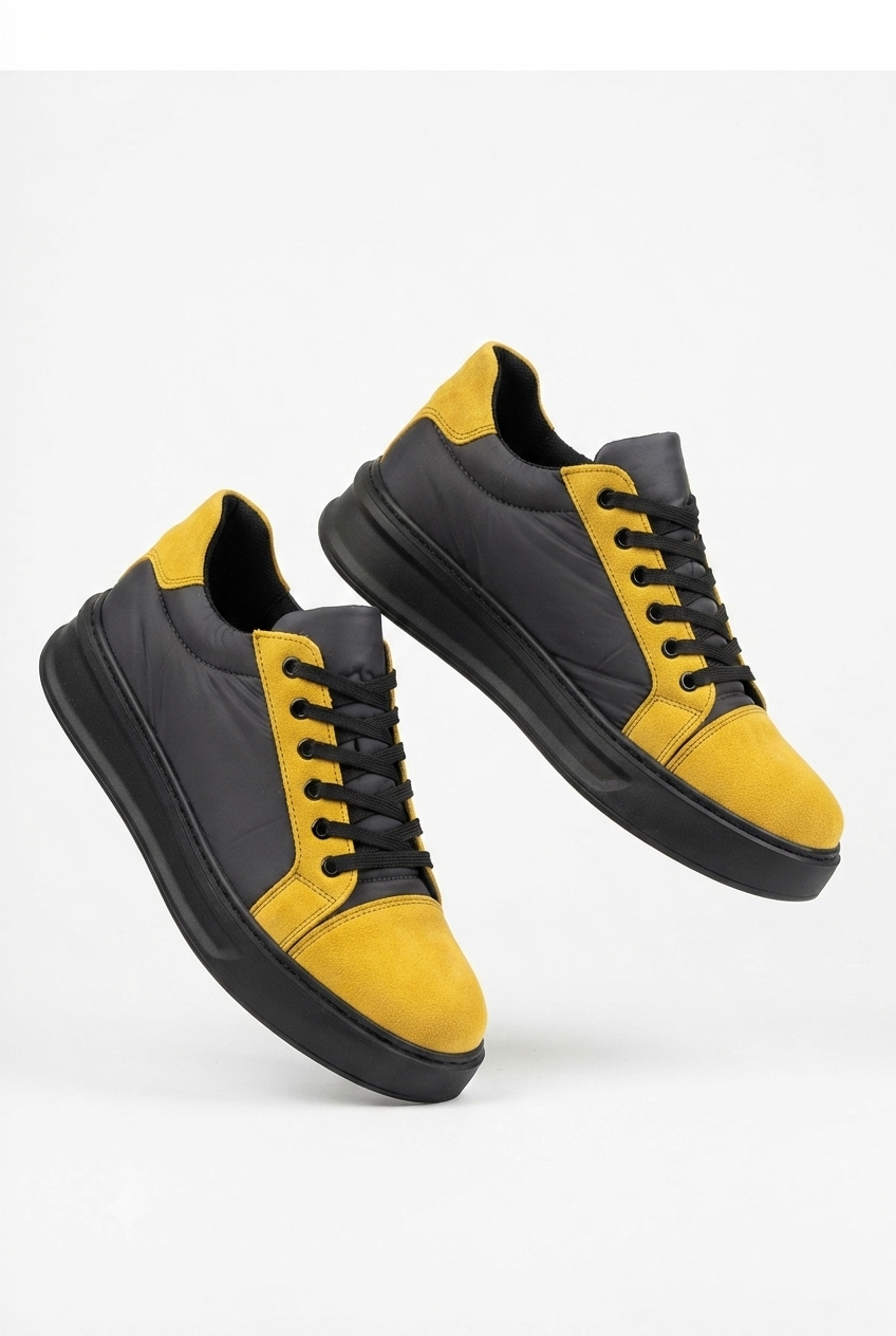 ZRK-X46 Yüksek Kalite Paraşüt Kumaş Siyah Sarı Yüksek Taban Sneakers