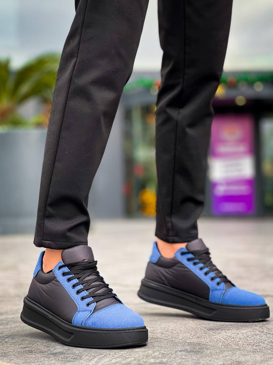 ZRK-X46 Yüksek Kalite Paraşüt Kumaş Siyah Sax Yüksek Taban Sneakers