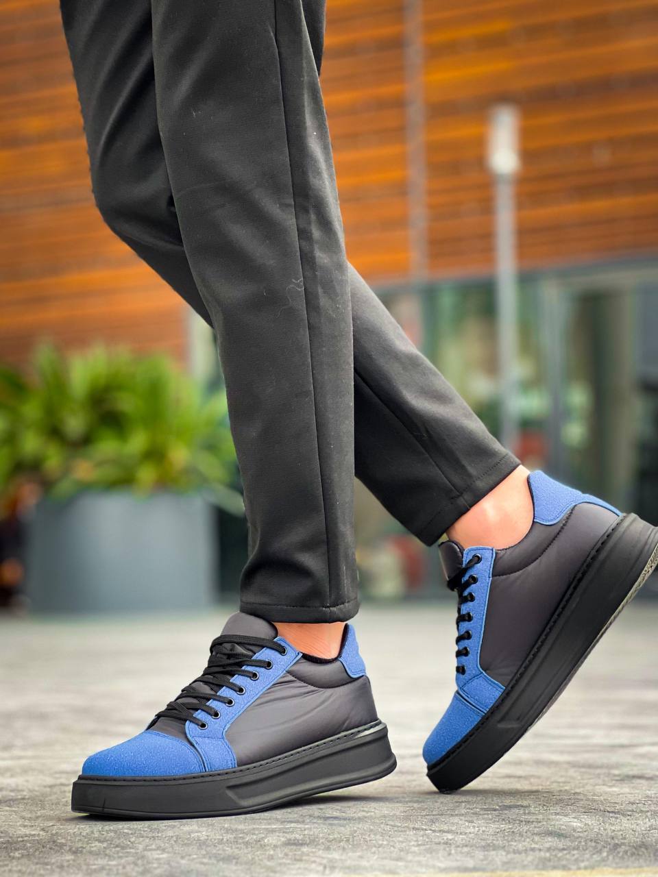 ZRK-X46 Yüksek Kalite Paraşüt Kumaş Siyah Sax Yüksek Taban Sneakers