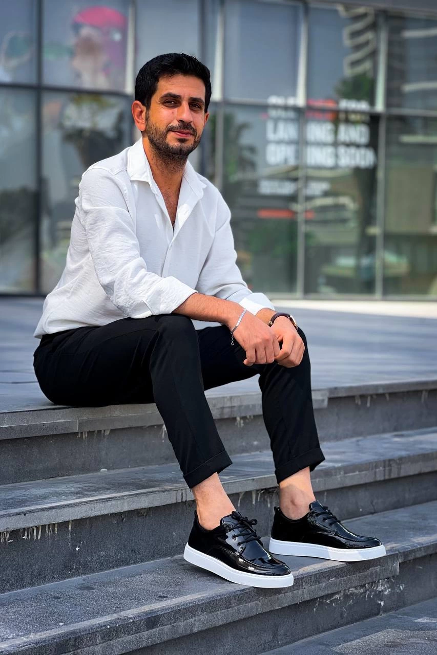 ZRK-XX5 Siyah Beyaz Rugan Günlük Casual Erkek Ayakkabı