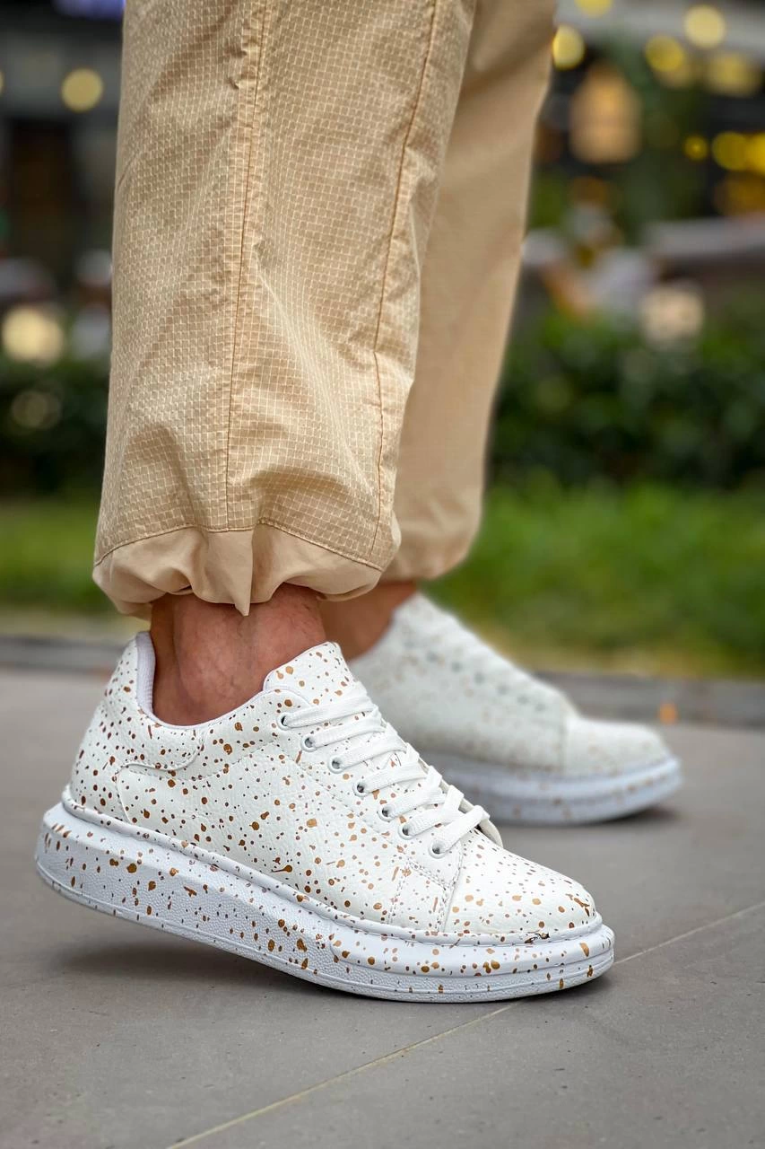 ZRN-X500 Bağcıklı Casual Günlük Erkek Sneaker Beyaz Gold