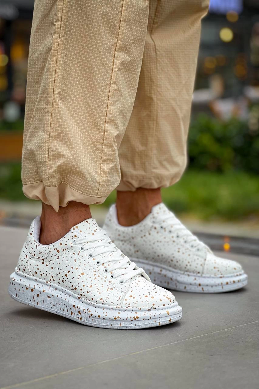 ZRN-X500 Bağcıklı Casual Günlük Erkek Sneaker Beyaz Gold