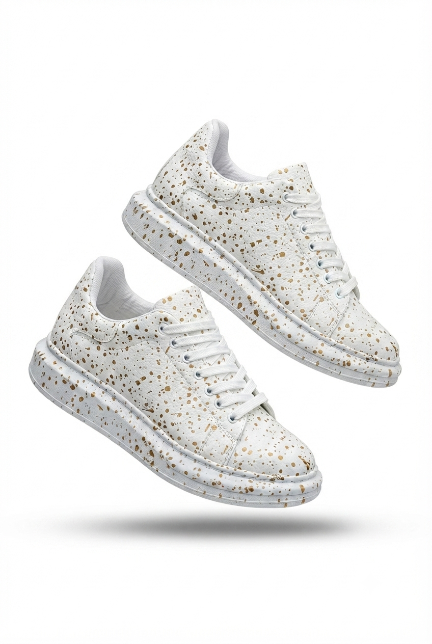 ZRK-XB500 Yüksek Kalite Beyaz Gold Bağcıklı Erkek Sneaker