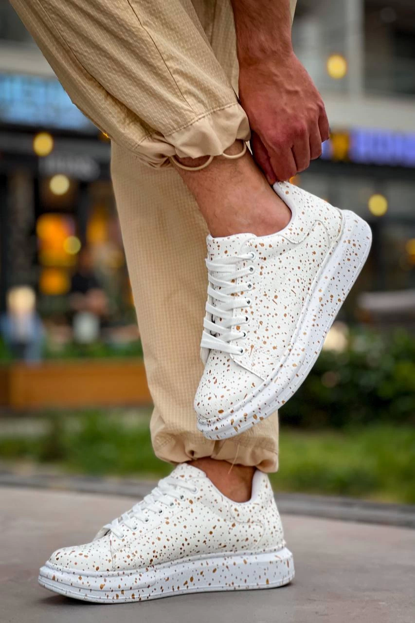 ZRN-X500 Bağcıklı Casual Günlük Erkek Sneaker Beyaz Gold
