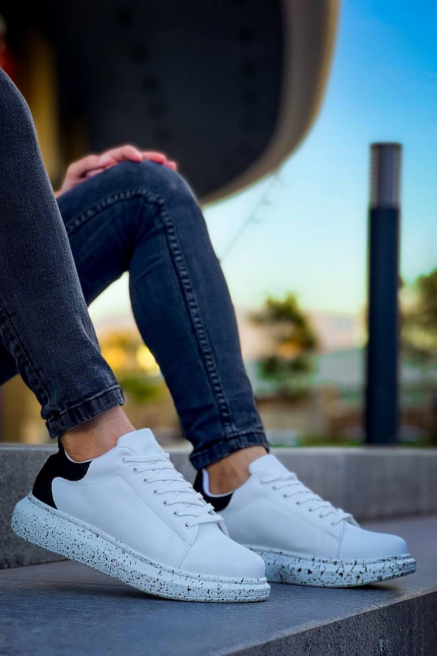 ZRN-X500 Bağcıklı Casual Günlük Erkek Sneaker Beyaz Siyah