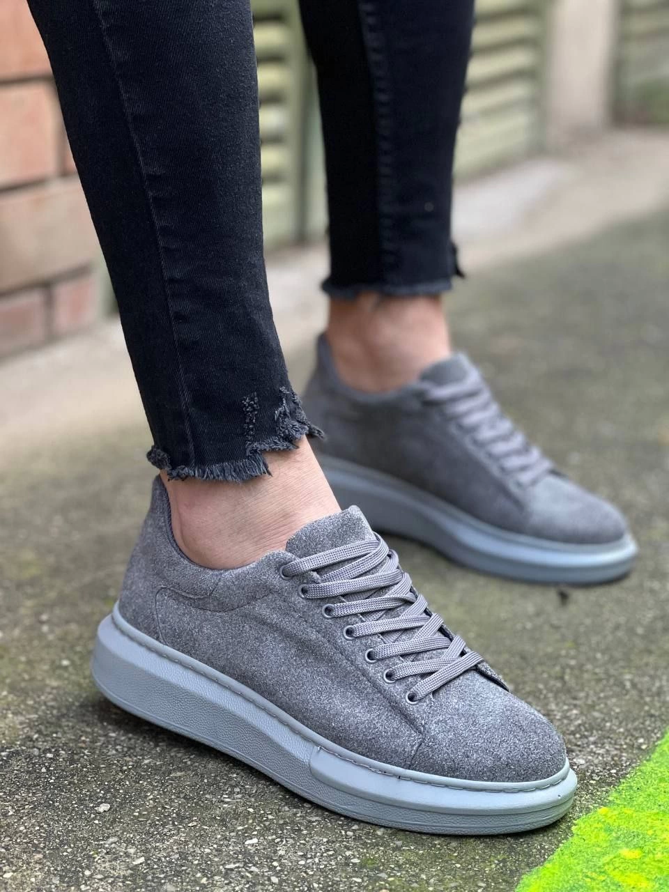 ZRN-X500 Bağcıklı Casual Günlük Erkek Sneaker Gri Süet