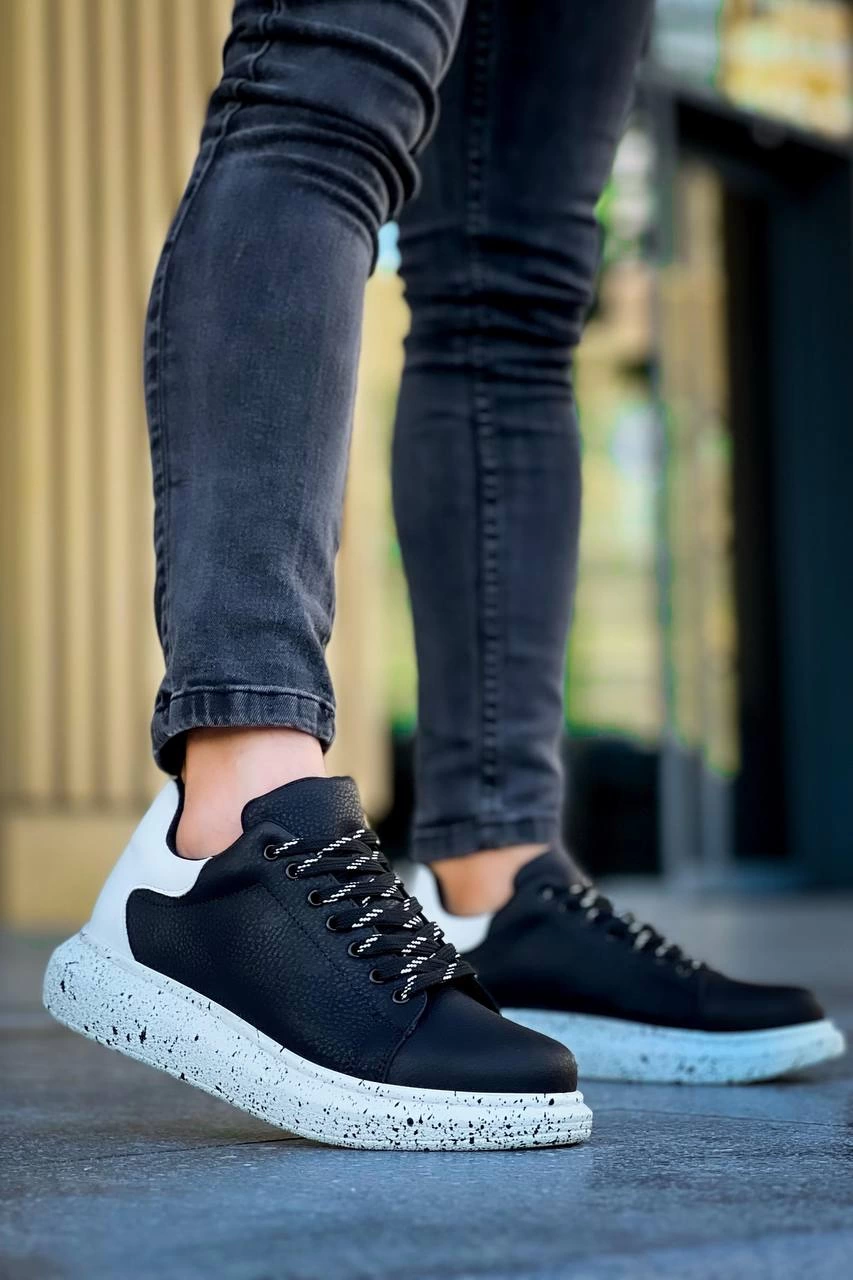 ZRN-X500 Bağcıklı Casual Günlük Erkek Sneaker Siyah Beyaz