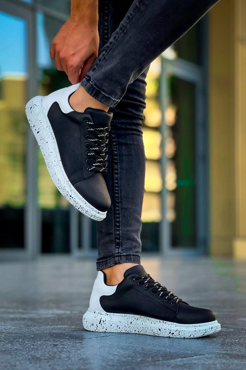 ZRN-X500 Bağcıklı Casual Günlük Erkek Sneaker Siyah Beyaz