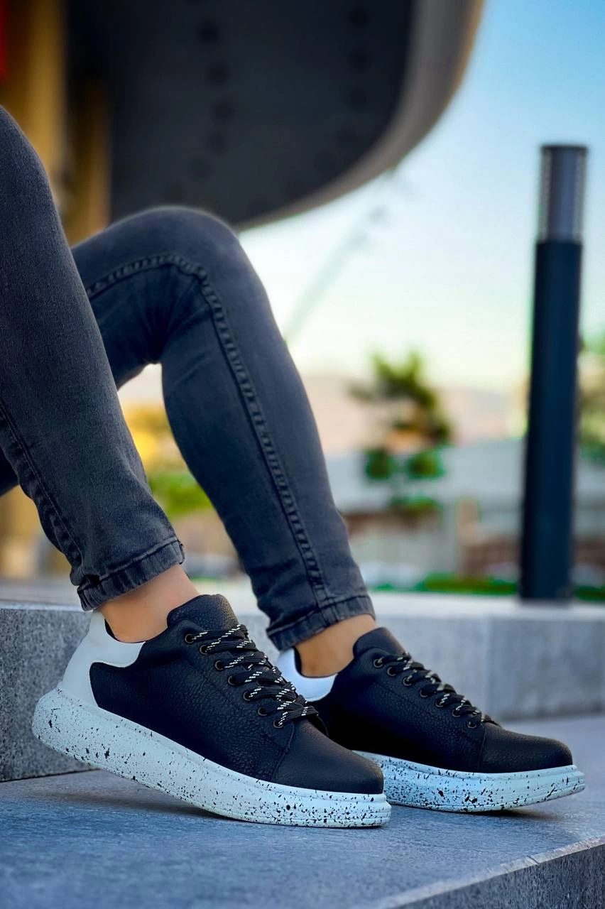 ZRN-X500 Bağcıklı Casual Günlük Erkek Sneaker Siyah Beyaz