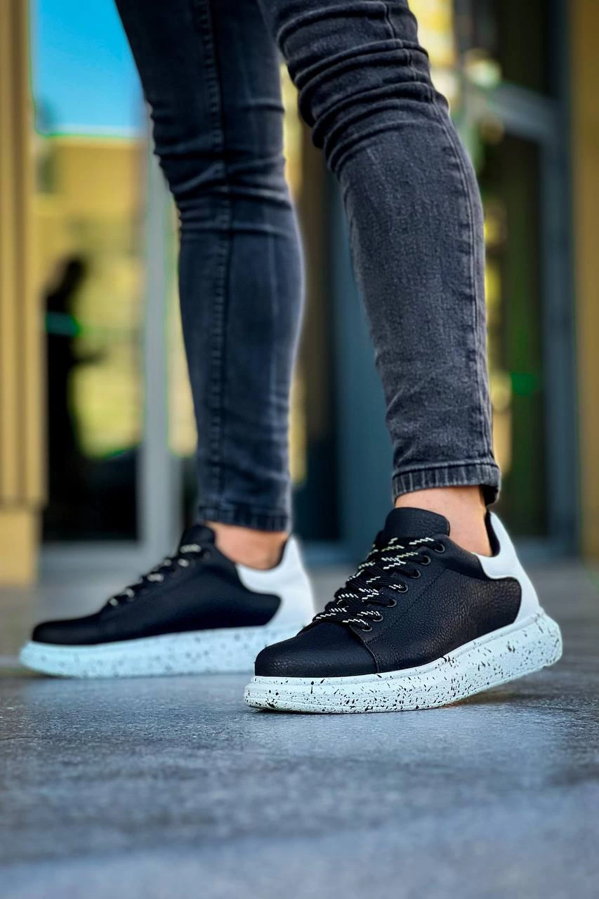 ZRN-X500 Bağcıklı Casual Günlük Erkek Sneaker Siyah Beyaz