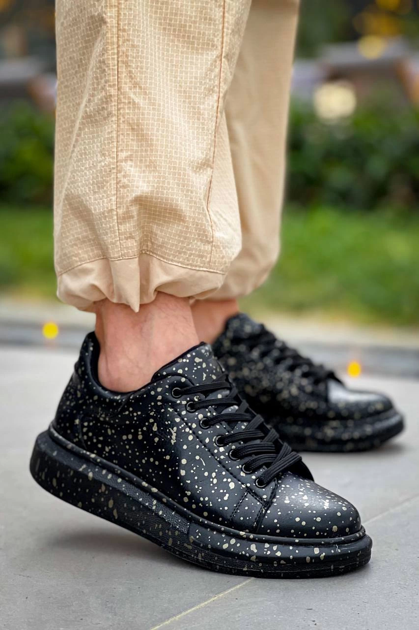 ZRN-X500 Bağcıklı Casual Günlük Erkek Sneaker Siyah Gold