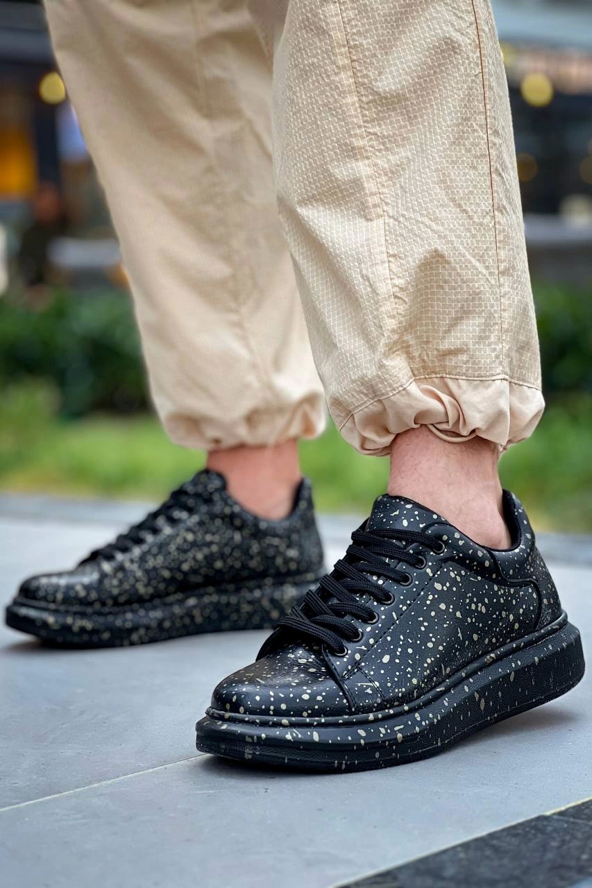 ZRN-X500 Bağcıklı Casual Günlük Erkek Sneaker Siyah Gold