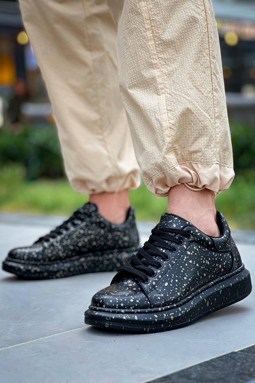 ZRK-XB500 Yüksek Kalite Siyah Gold Bağcıklı Erkek Sneaker