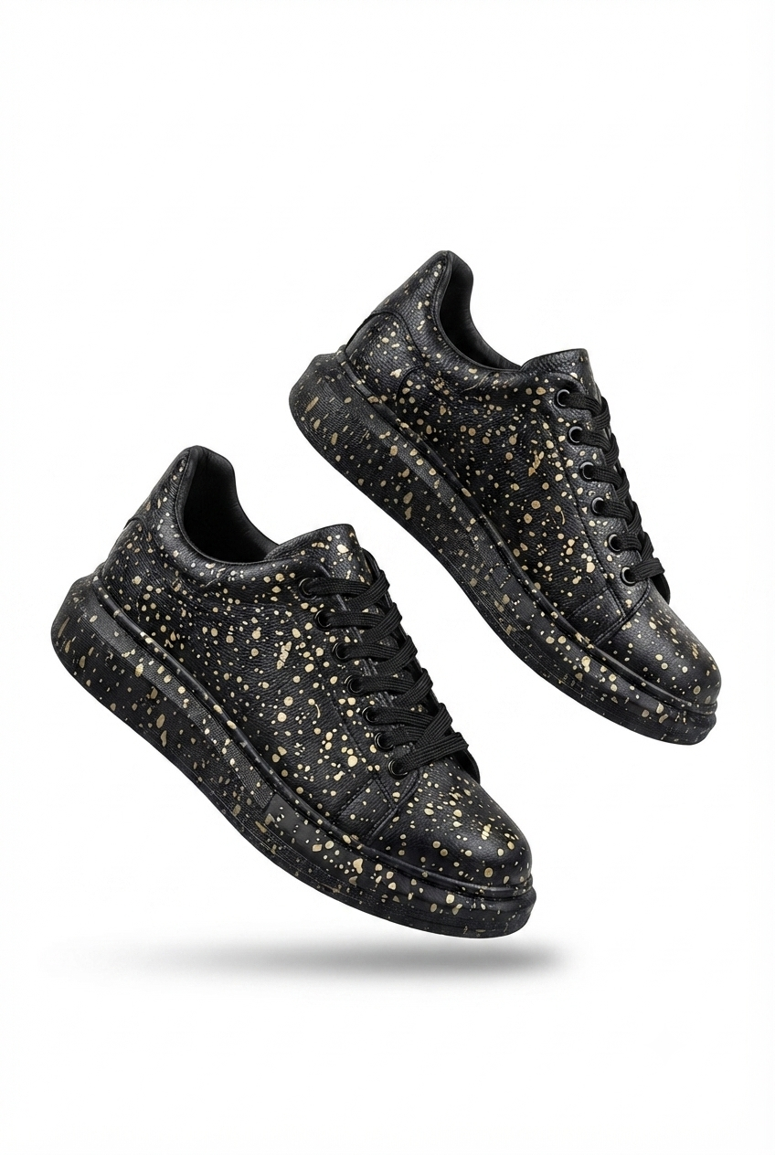 ZRK-XB500 Yüksek Kalite Siyah Gold Bağcıklı Erkek Sneaker