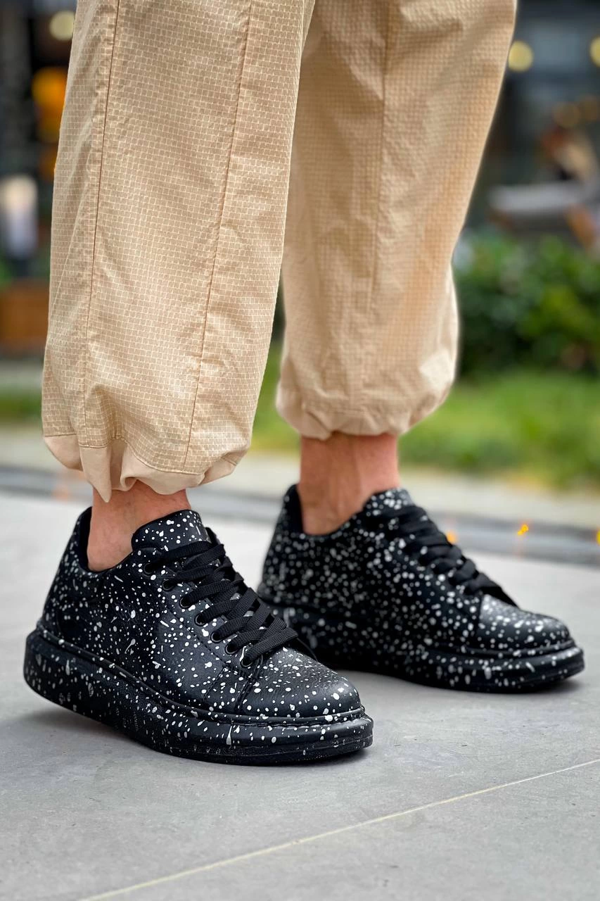 ZRN-X500 Bağcıklı Casual Günlük Erkek Sneaker Siyah Gold