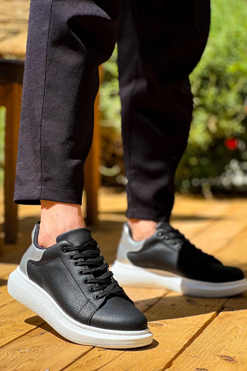 ZRK-X500 Yüksek kalite Kalın Taban Alexandre Model Bağcıklı Siyah Gümüş Erkek Snakers