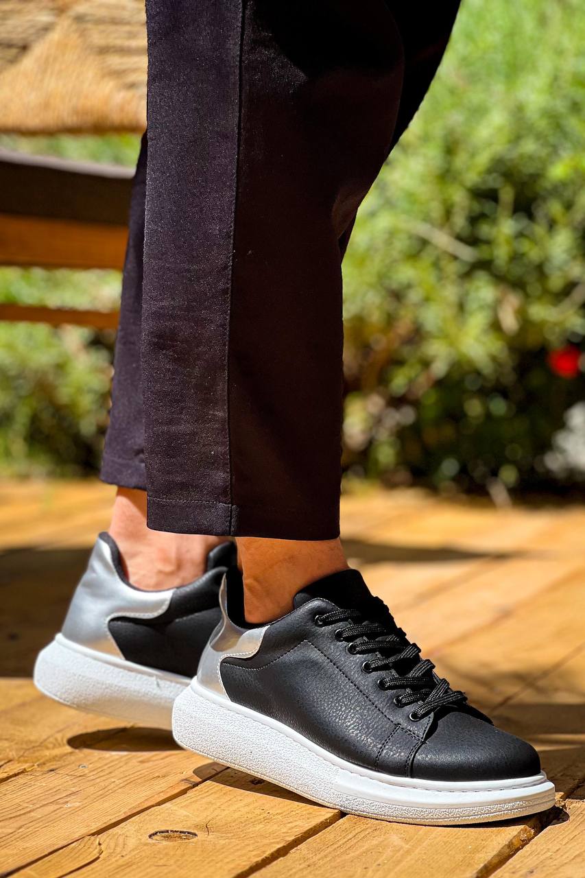 ZRK-X500 Yüksek kalite Kalın Taban Alexandre Model Bağcıklı Siyah Gümüş Erkek Snakers
