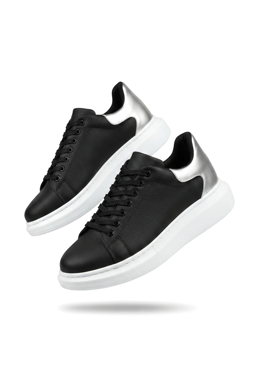 ZRK-X500 Yüksek kalite Kalın Taban Alexandre Model Bağcıklı Siyah Gümüş Erkek Snakers
