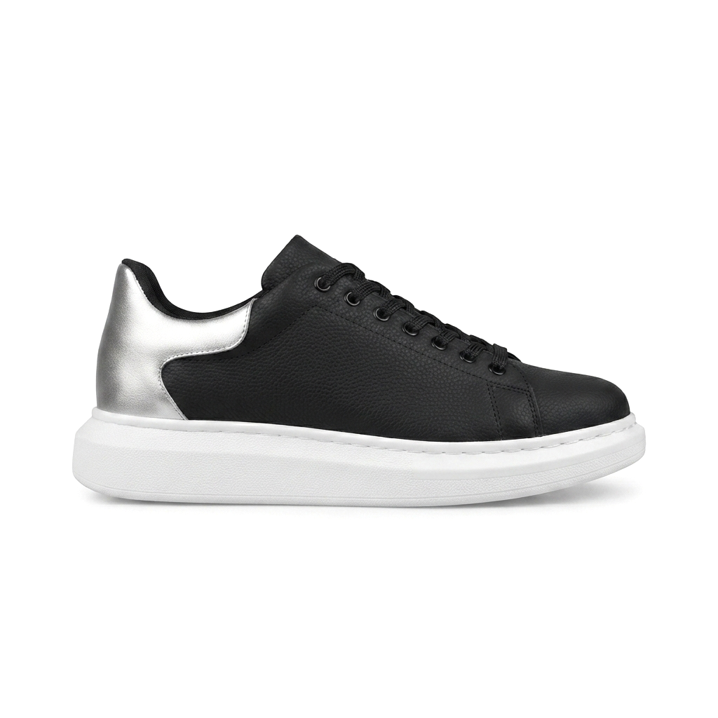 ZRK-X500 Yüksek kalite Kalın Taban Alexandre Model Bağcıklı Siyah Gümüş Erkek Snakers