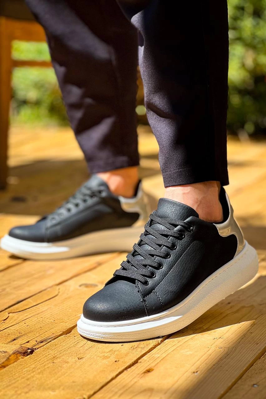 ZRN-X500 Bağcıklı Casual Günlük Erkek Sneaker Siyah Gümüş