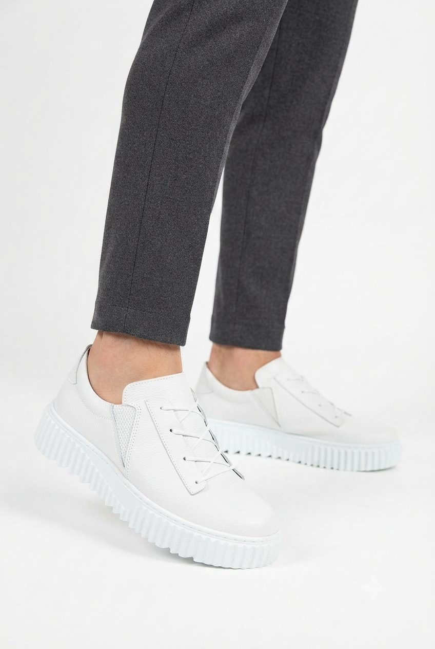 ZRK-502 Yüksek Kalite Kalın Taban Beyaz Lastikli Erkek Sneaker