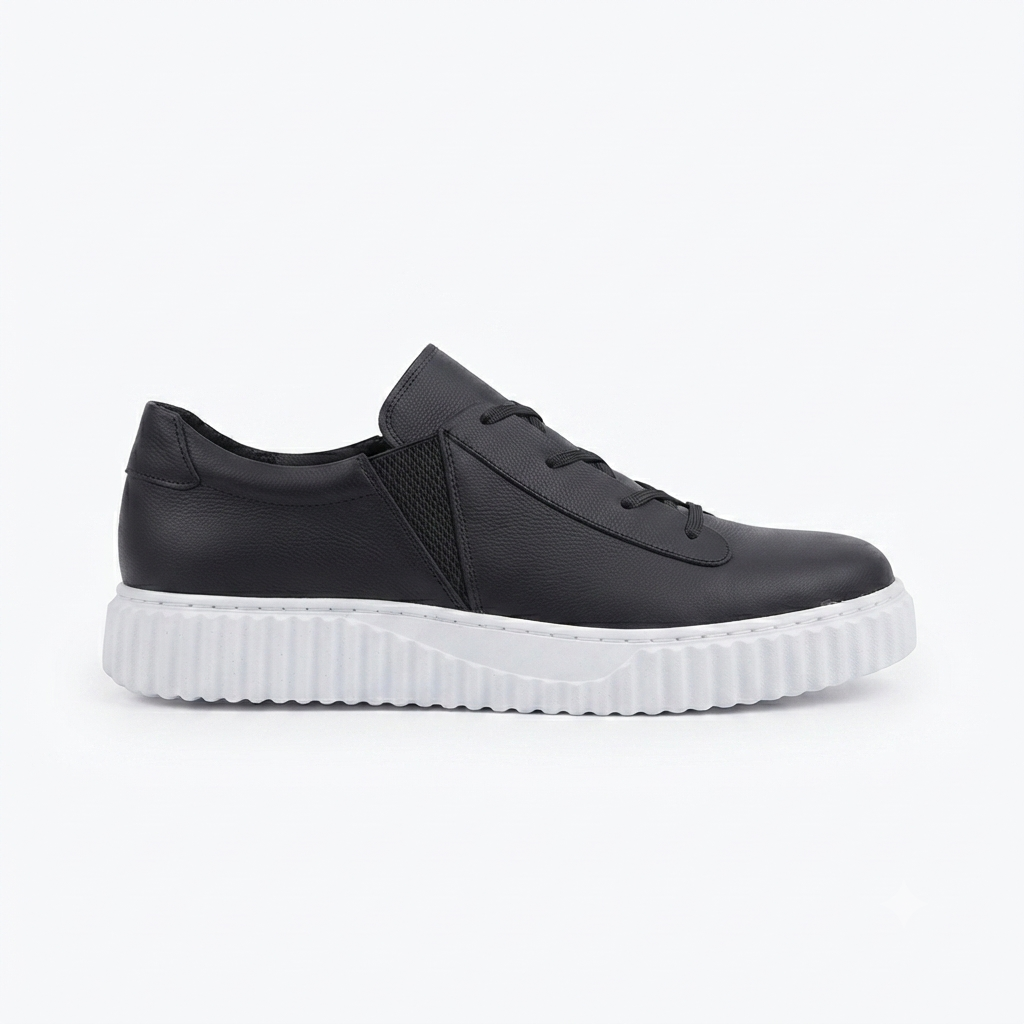 ZRK-502 Yüksek Kalite Kalın Taban Siyah Beyaz Lastikli Erkek Sneaker