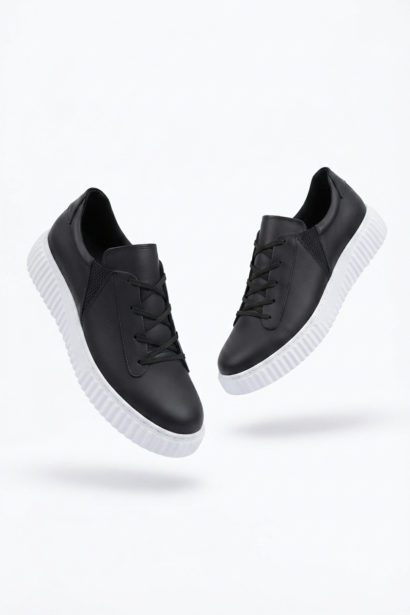 ZRK-502 Yüksek Kalite Kalın Taban Siyah Beyaz Lastikli Erkek Sneaker