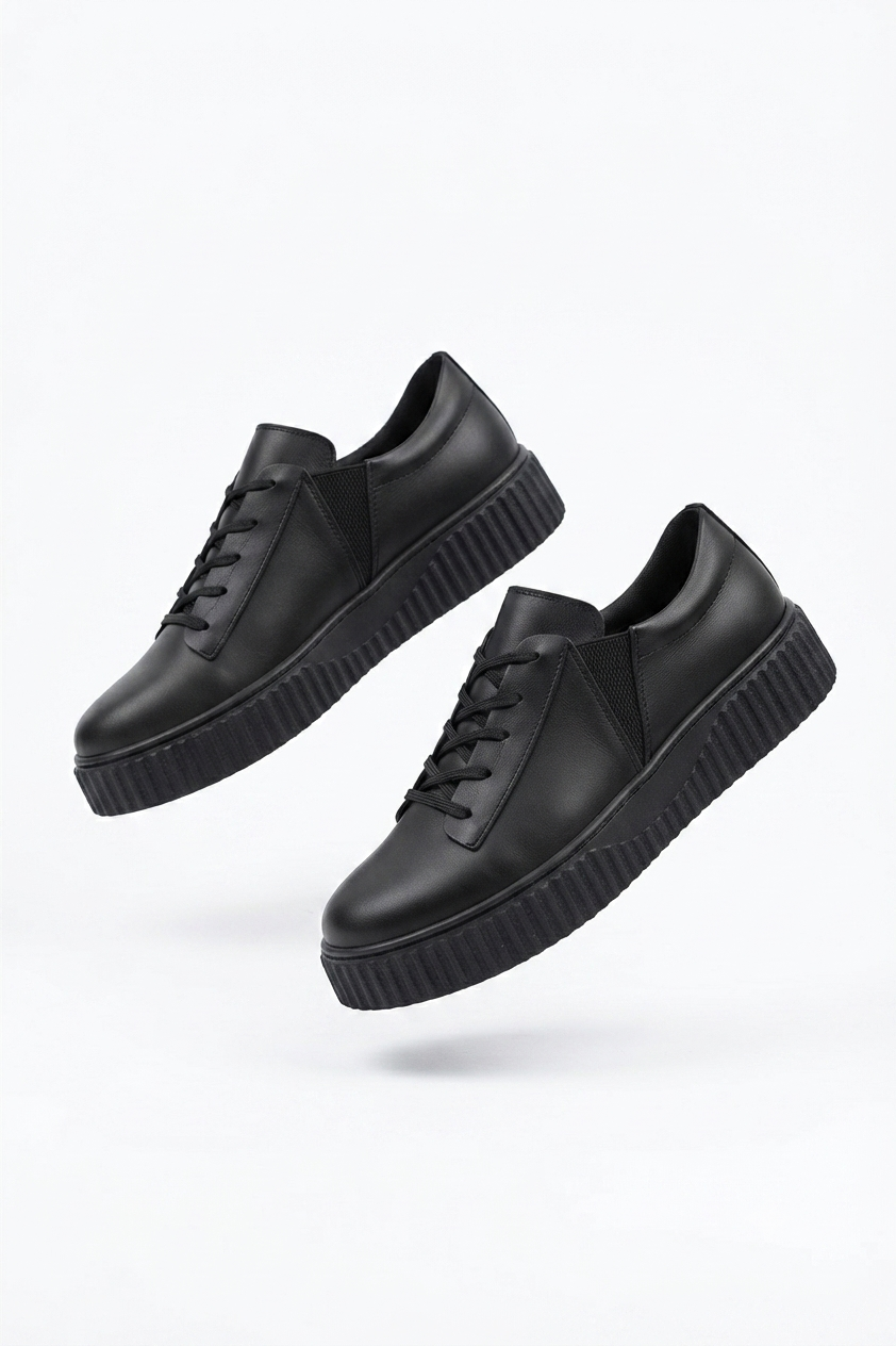 ZRK-502 Yüksek Kalite Kalın Taban Siyah Lastikli Erkek Sneaker