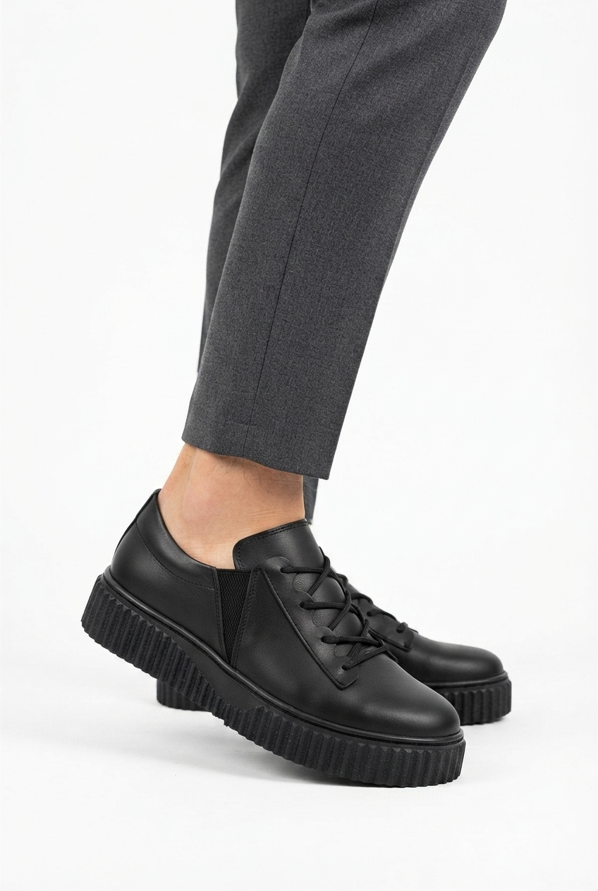 ZRK-502 Yüksek Kalite Kalın Taban Siyah Lastikli Erkek Sneaker