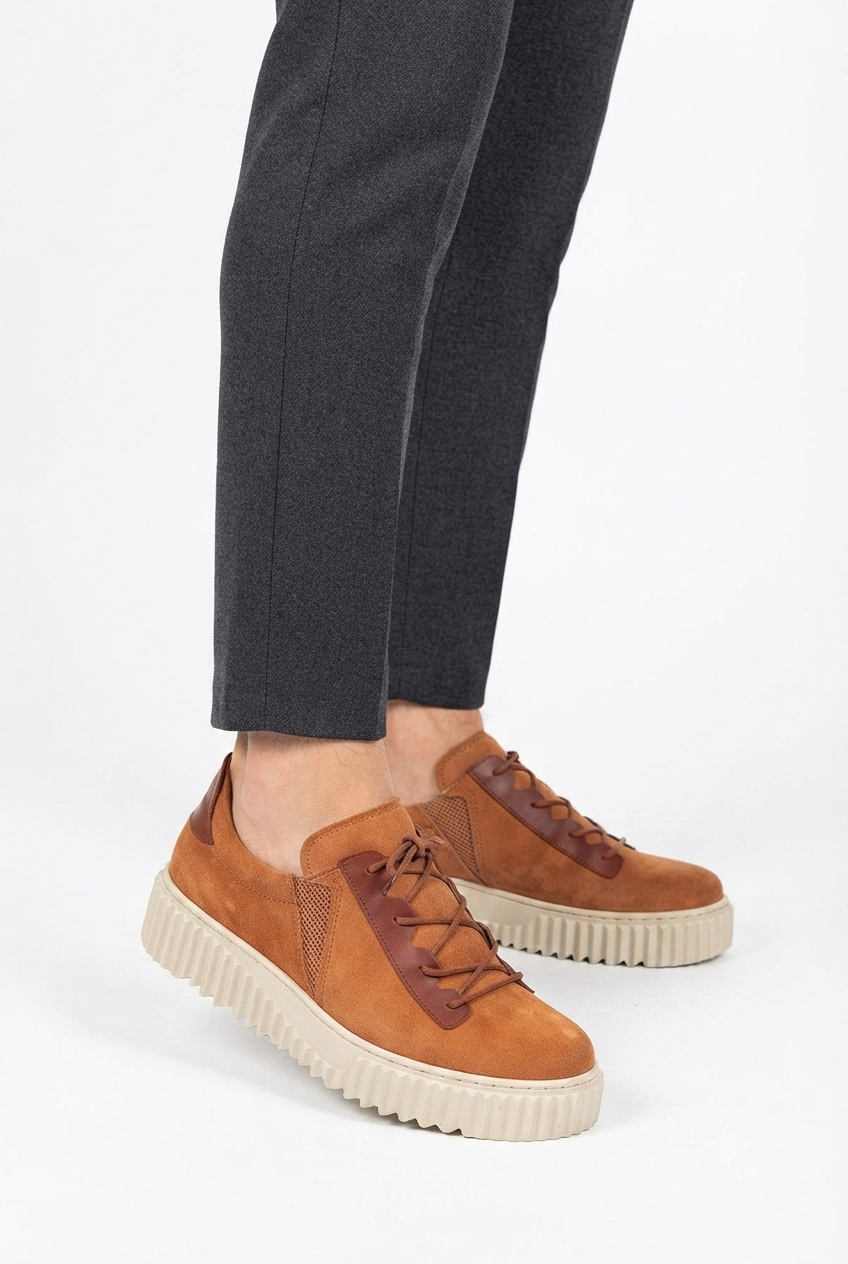 ZRK-502 Yüksek Kalite Kalın Taban Taba Süet Lastikli Erkek Sneaker