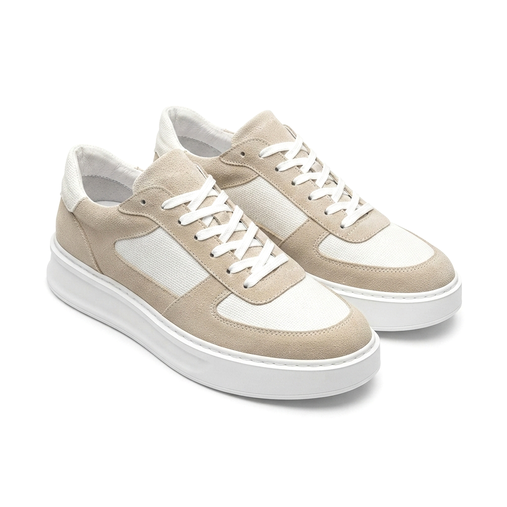 ZRK-X8 Yüksek Kalite Kalın Taban Bej Keten Süet Günlük Erkek Sneaker