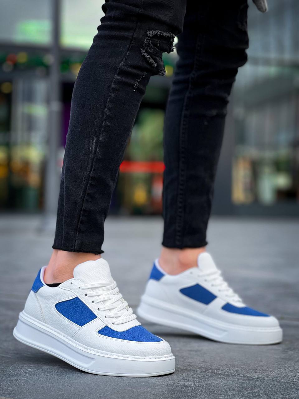 ZRK-X8 Yüksek Kalite Kalın Taban Beyaz Mavi Süet Günlük Erkeke Sneaker