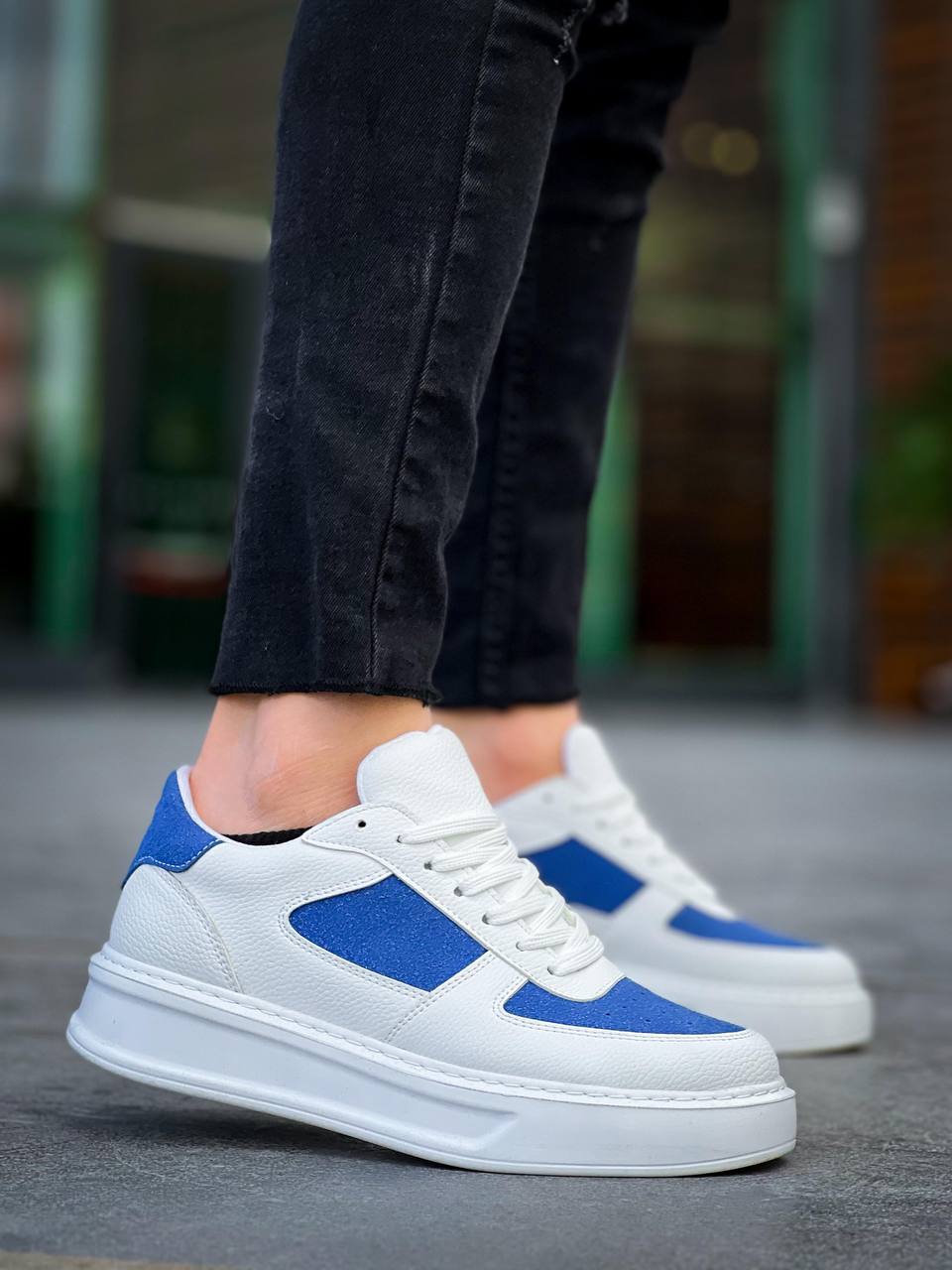 ZRK-X8 Yüksek Kalite Kalın Taban Beyaz Mavi Süet Günlük Erkeke Sneaker