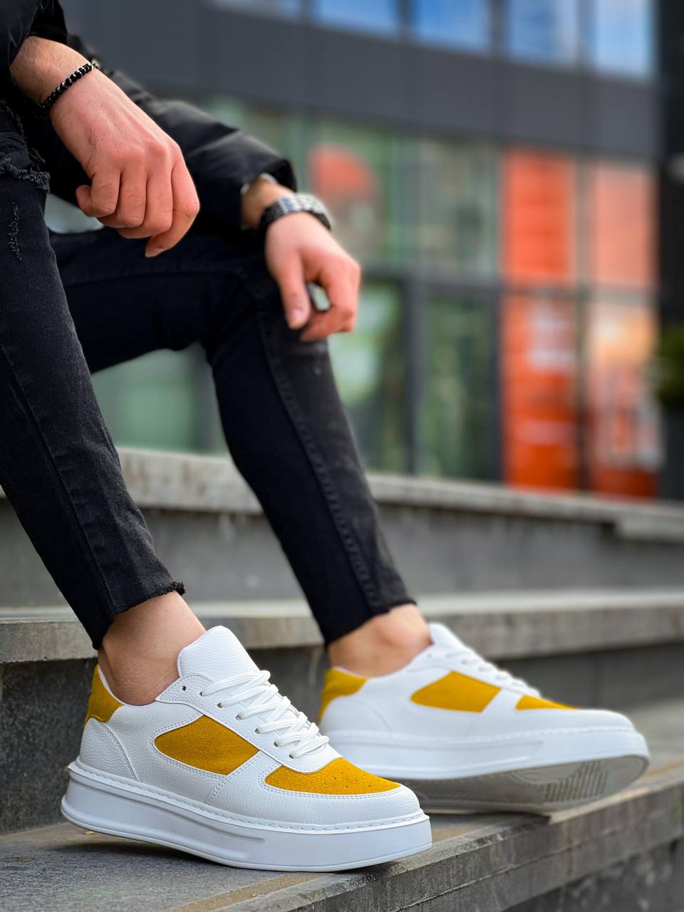 ZRK-X8 Yüksek Kalite Kalın Taban Beyaz Sarı Süet Günlük Erkeke Sneaker