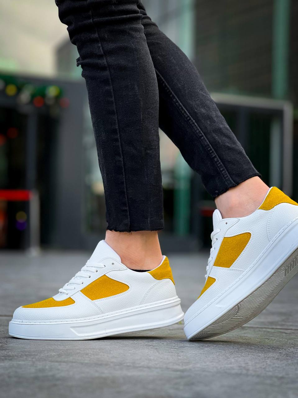 ZRK-X8 Yüksek Kalite Kalın Taban Beyaz Sarı Süet Günlük Erkeke Sneaker