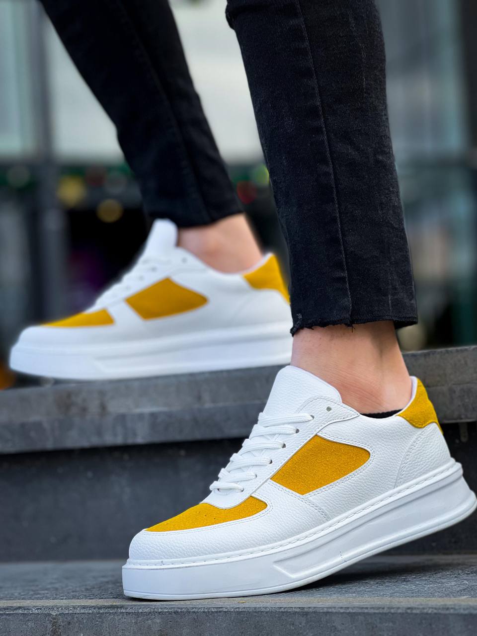 ZRK-X8 Yüksek Kalite Kalın Taban Beyaz Sarı Süet Günlük Erkeke Sneaker