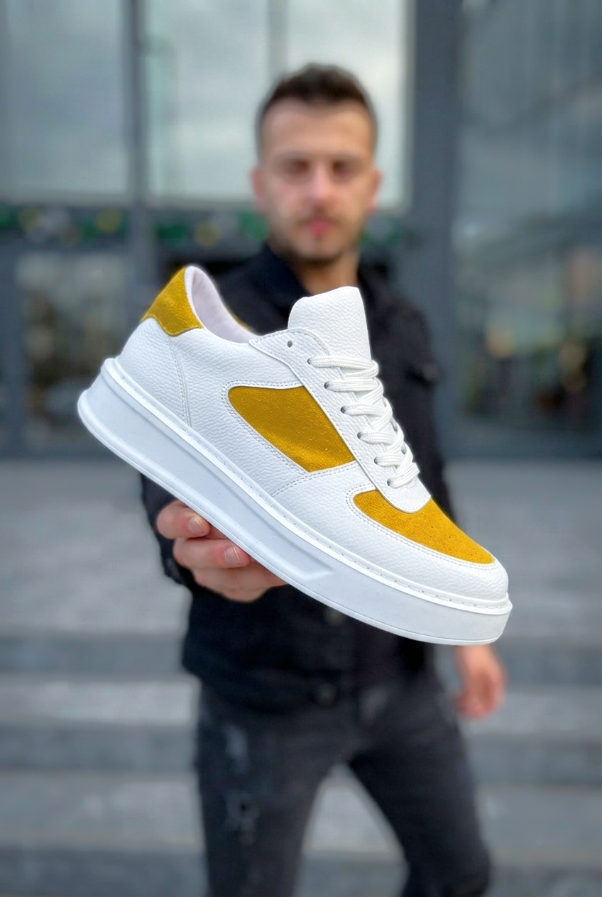 ZRK-X8 Yüksek Kalite Kalın Taban Beyaz Sarı Süet Günlük Erkeke Sneaker