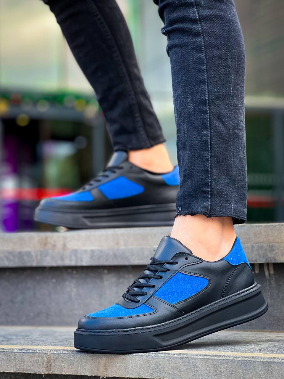 ZRK-X8 Yüksek Kalite Kalın Taban Siyah Mavi Süet Günlük Erkek Sneaker