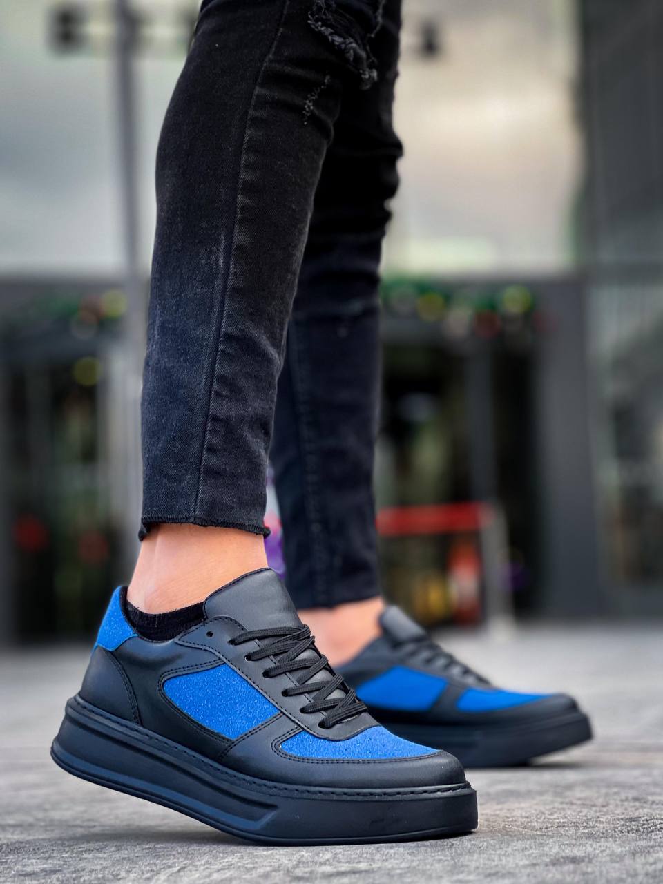 ZRK-X8 Yüksek Kalite Kalın Taban Siyah Mavi Süet Günlük Erkek Sneaker