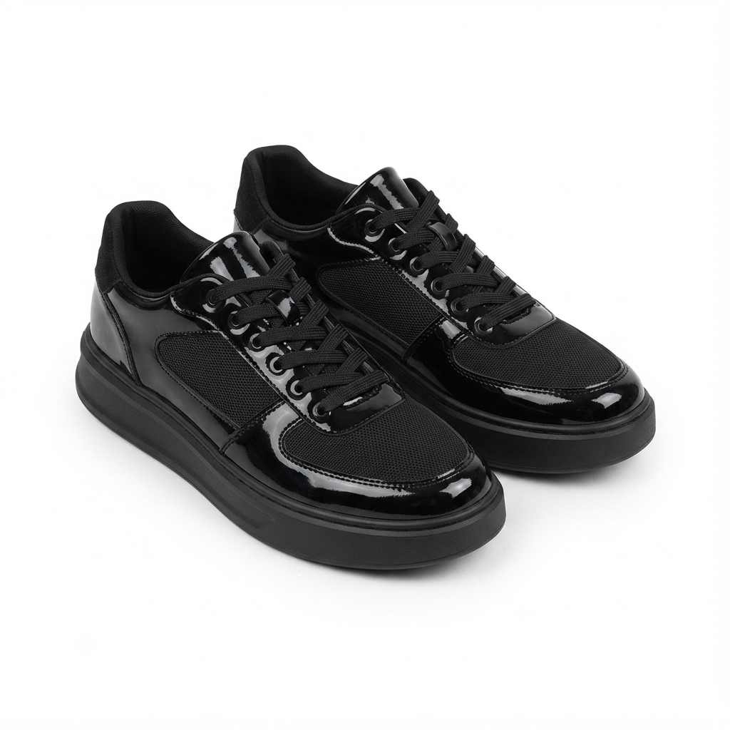 ZRK-X8 Yüksek Kalite Kalın Taban Siyah Rugan Günlük Erkek Sneaker