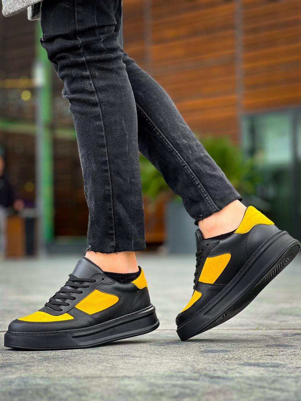 ZRK-X8 Yüksek Kalite Kalın Taban Siyah Sarı Günlük Erkek Sneaker