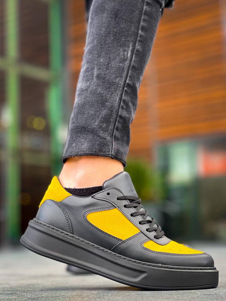 ZRK-X8 Yüksek Kalite Kalın Taban Siyah Sarı Günlük Erkek Sneaker
