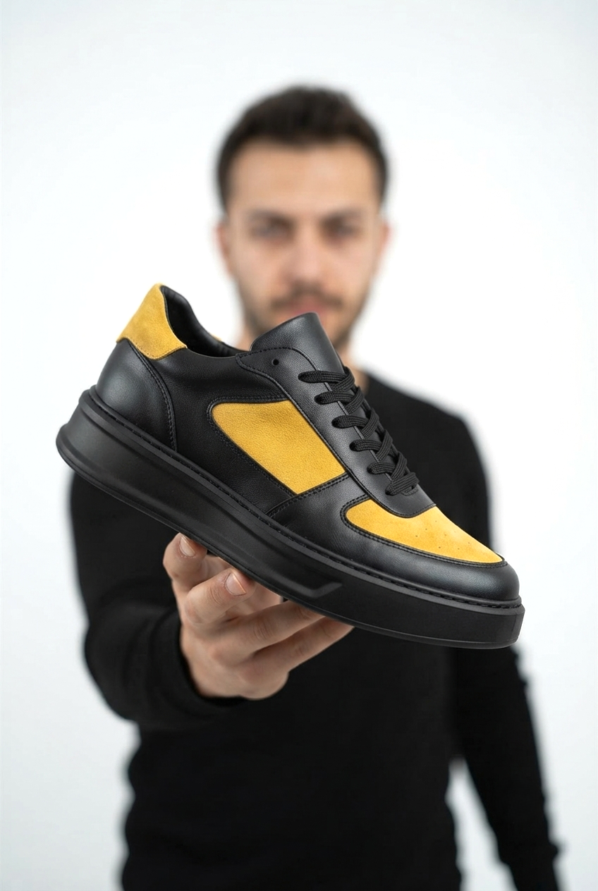 ZRK-X8 Yüksek Kalite Kalın Taban Siyah Sarı Günlük Erkek Sneaker