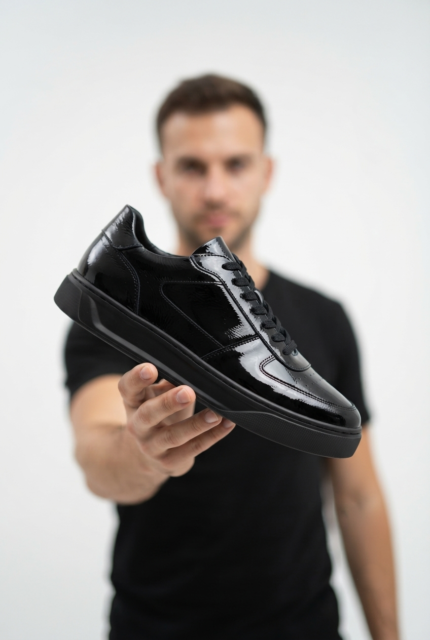 ZRK-X9 Yüksek Kalite Kalın Taban Siyah Rugan Force Erkek Sneaker