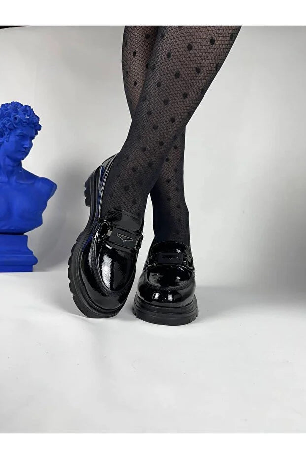 ZRK-BT Siyah Rugan Tokalı Günlük Kadın Babet