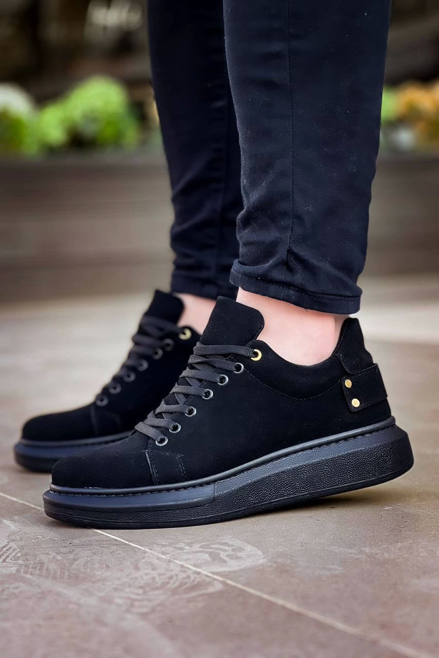 ZRK047 Siyah Süet Kalın Taban Bağcıklı Günlük Erkek Spor Ayakkabı