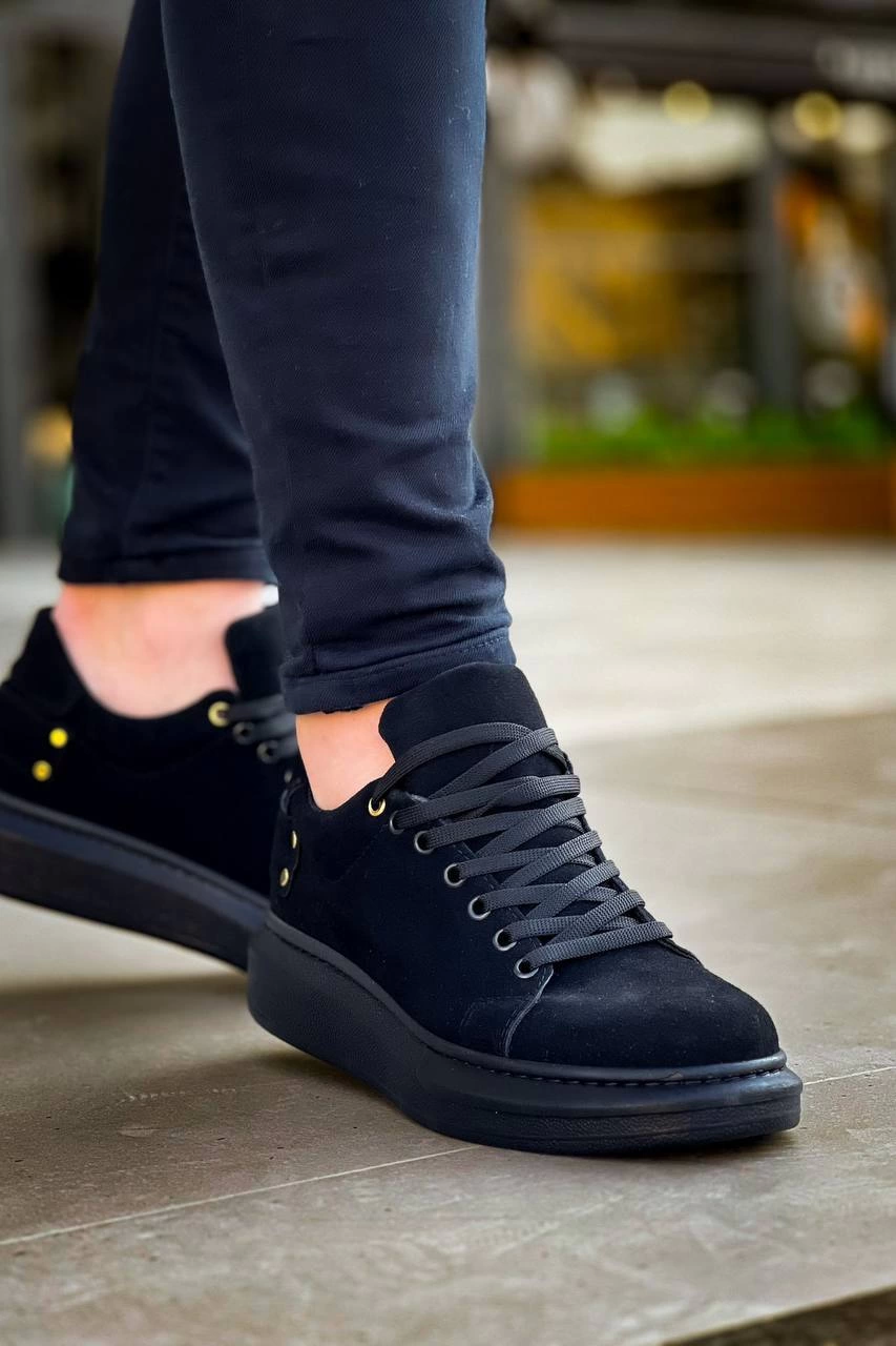 ZRK047 Siyah Süet Kalın Taban Bağcıklı Günlük Erkek Spor Ayakkabı